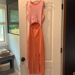 Pink Queen Cutout Crew Neck Sleeveless Tank Slit Ribbed Bodycon Dress